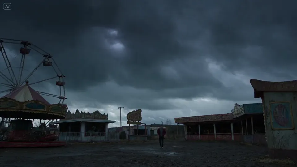 AI video · Abandoned Amusement Park Storm Sequence