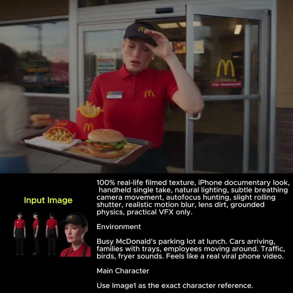 AI video · fast food worker burger monster battle