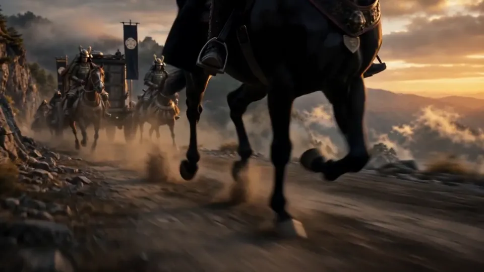 AI video · feudal japan samurai war train
