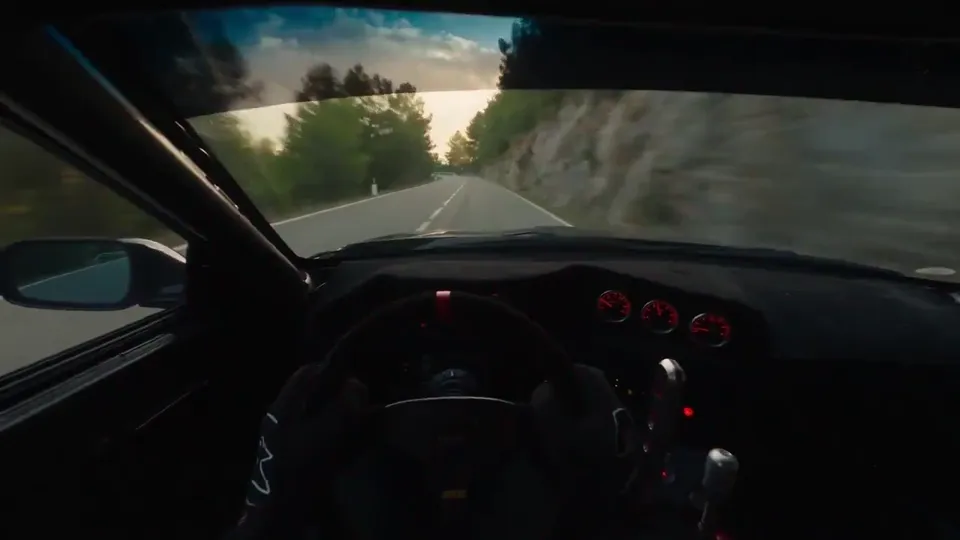 AI video · first person drifting car mountain run