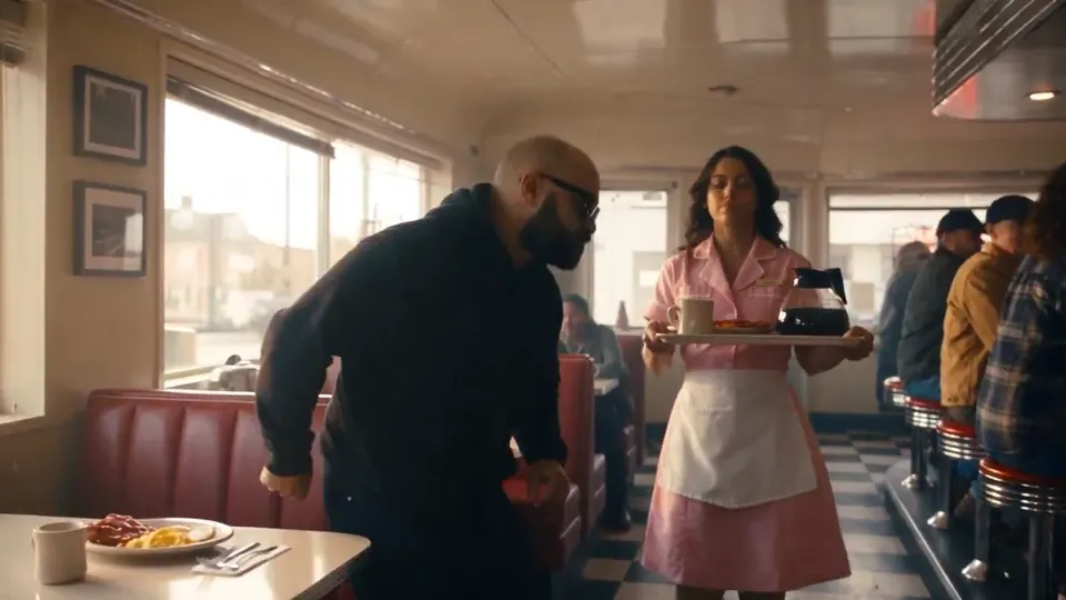 AI video · 90s Diner Time Freeze Effect