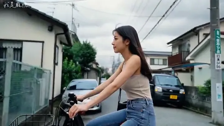 AI video · made with seedance 2 5 prompt a young east asian woman riding a bicycle through