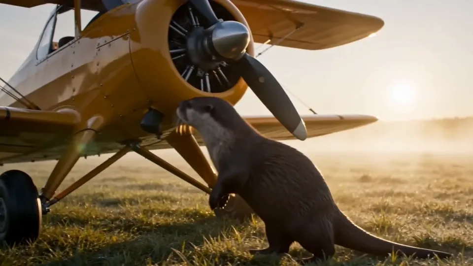 AI video · otter piloting plane
