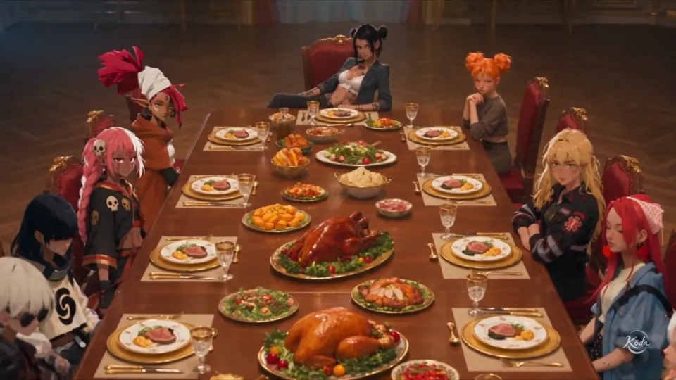 AI video · Multi Character Family Dinner Scene
