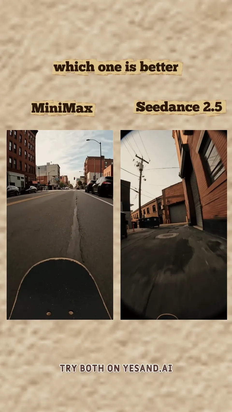 AI video · skateboarding city streets pov