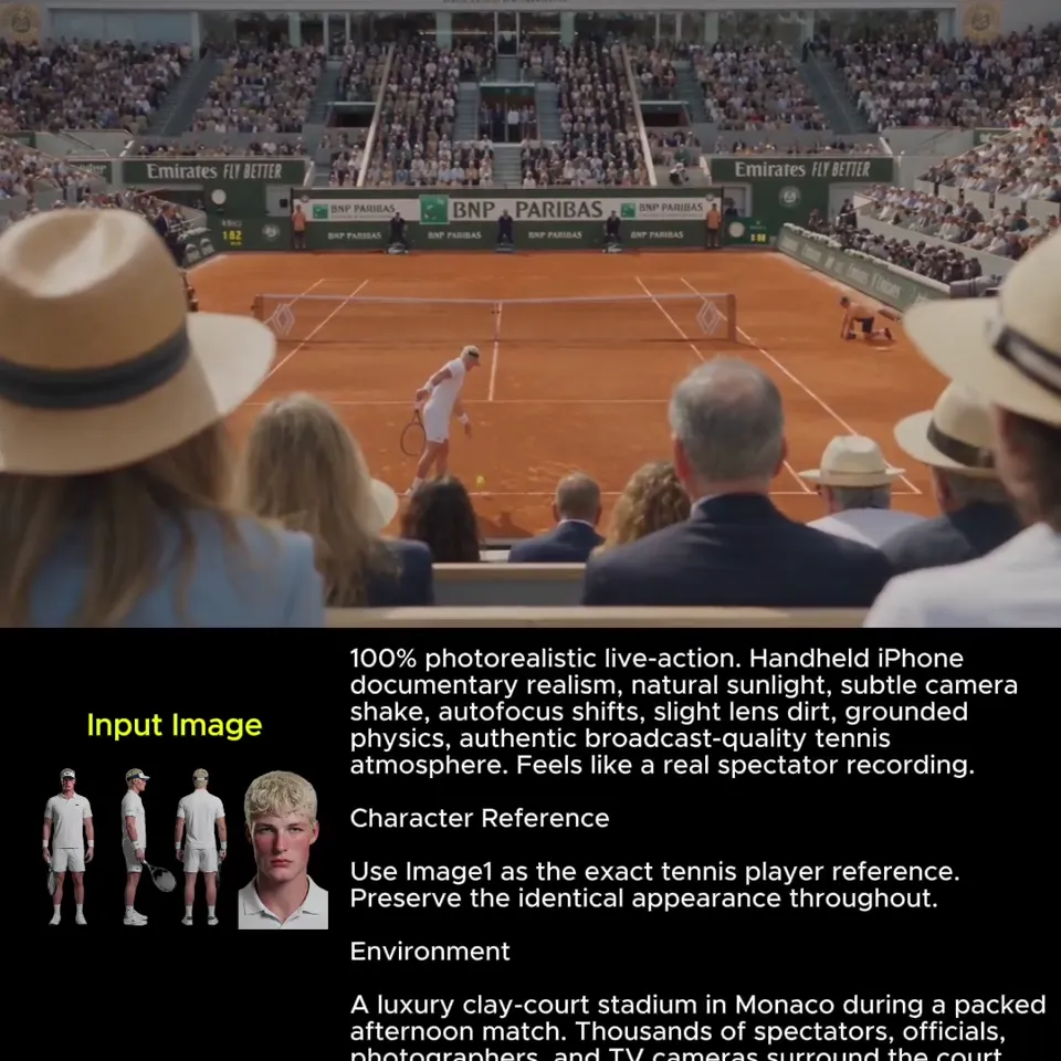 AI video · tennis stadium crocodile titan eruption
